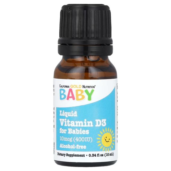 Вітамін Д-3 для дітей, Baby Vitamin D3, California Gold Nutrition, в краплях, 400 МО (10 мкг), 10 мл | Зображення 1