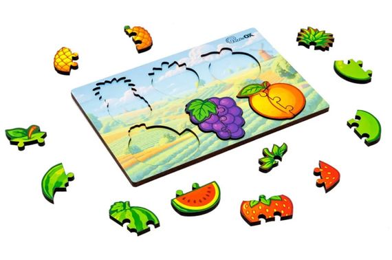 Сортер А5 "Розумний світ.Веселі фрукти" Puz-88749 дерев'яний PuzzleOk | Зображення 1
