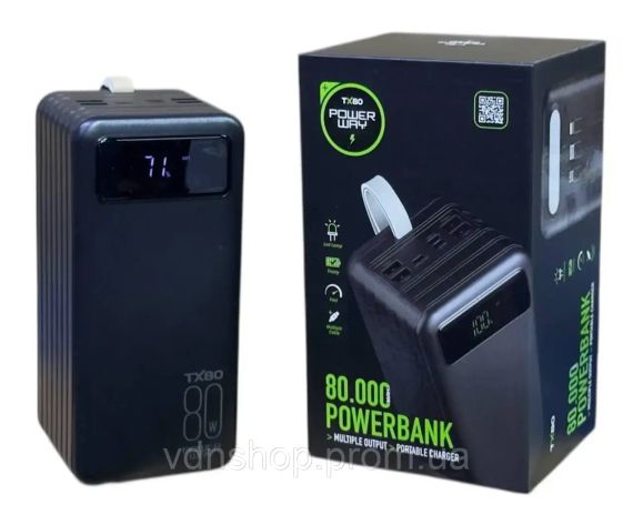 Павер банк Power Way TX80 80000mAh з 3 кабелями (Реальна потужність) Power Bank