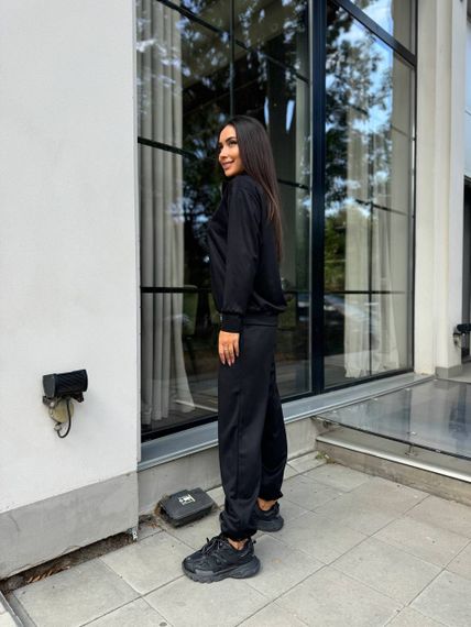 Женский спортивный костюм весна-осень свитшот и джоггеры NB24049 цвет черный, размер 42/44 | Зображення 1