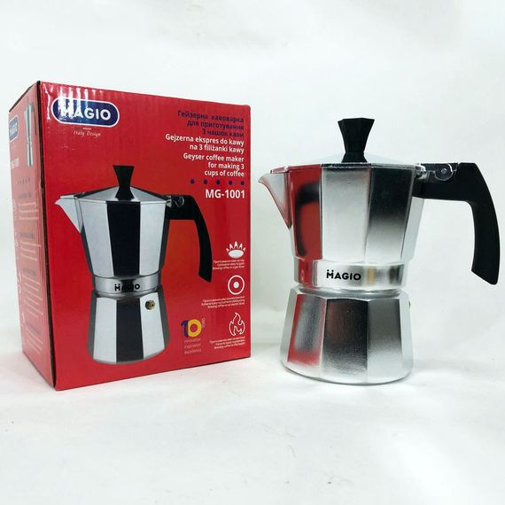Гейзерная кофеварка Magio MG-1001 150 мл, гейзерная турка для кофе, гейзерная кофеварка из нержавейки | Зображення 9