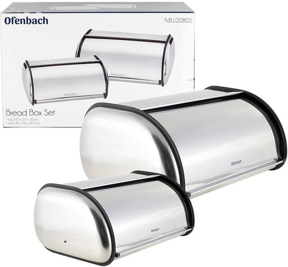 Набір 2 хлібниці Ofenbach Breadbox 43.5х27х18 і 36х23х14см з нержавіючої сталі, срібло | Зображення 4
