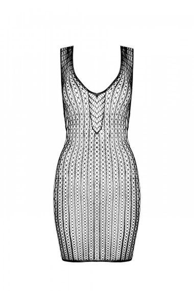 Мини-платье с вертикальным узором Passion BS097 One Size, black, плетение по бокам sexstyle | Зображення 3