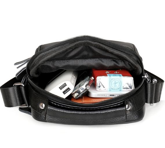 Сумка чоловіча через плече шкіряна чорна барсетка з ручкою (75003) | Зображення 6