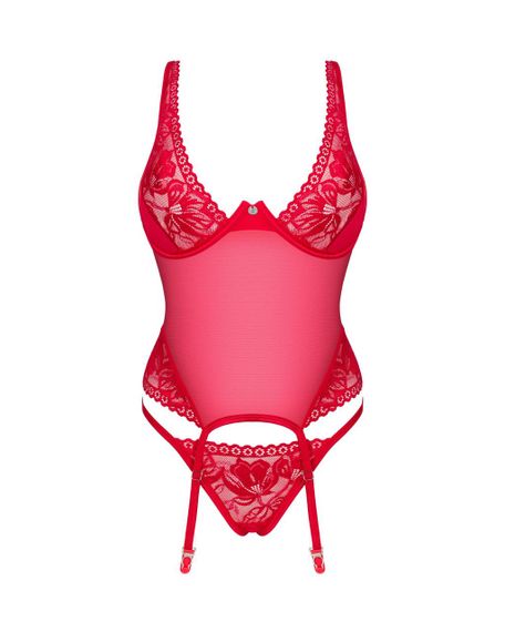 Прозорий корсет Obsessive Lacelove corset M/L Red, мереживо, підв’язки для панчіх sexstyle | Зображення 2