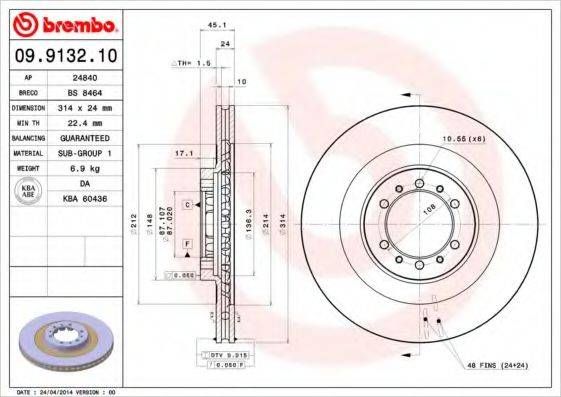 Диск гальмівний MITSUBISHI PAJERO SPORTS передн. (вир-во BREMBO) BREMBO 09913210 на MITSUBISHI G-WAGON (K90)