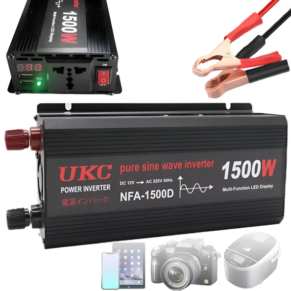 Автомобильный инвертор 1500 Вт, 12–220 В, 2×USB, чистый синус / Преобразователь напряжения / Инвертор для котла и техники | Зображення 3