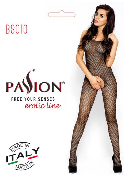 Бодістокінг Passion BS010 black, комбінезон, дрібна сіточка | Зображення 3