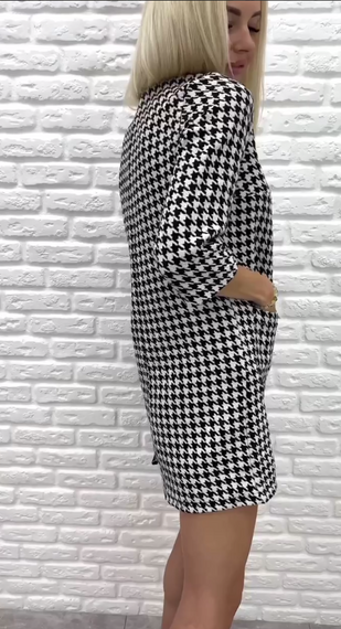 Женское теплое короткое платье принт гусиная лапка GF2558 размер 42/44, цвет черный | Зображення 5