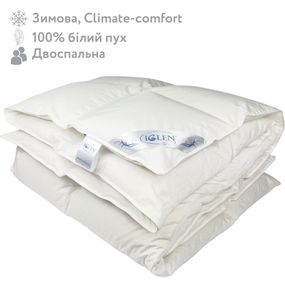 Ковдра пухова зимова зі 100% білим гусячим пухом двоспальна IGLEN Climate-comfort 160х215 (16021510W)