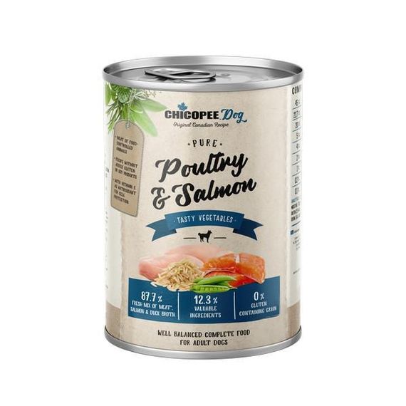 Консервы Chicopee (Чикопи) Dog Adult Pure Poultry & Salmon 400 гр х 6 шт для собак птица с лососем