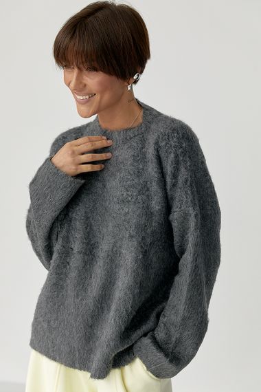 В'язаний светр із пухнастої пряжі - темно-сірий цвет, ONE SIZE (є розміри) | Зображення 4