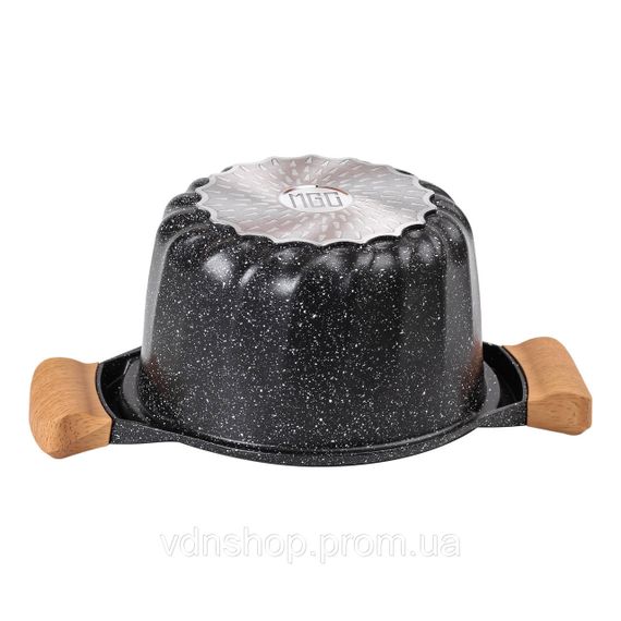 Алюмінієва каструля об'ємом 3 літри з кришкою Ø 20 см. Мармур з антипригарним покриттям MGC чорний HP-4-432B | Зображення 2