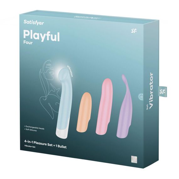 Набір 4-в-1 Satisfyer Playful Four, вібратор та 4 насадки, 12 режимів Sex Aura | Зображення 8