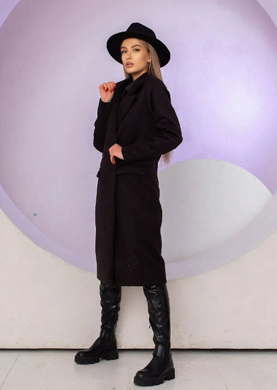 Женское длинное кашемировое пальто  MI549 цвет черный, размер 42/44 | Зображення 1