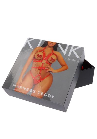 Портупея-тедді з ременів Leg Avenue Studded O-ring harness teddy L Red, екошкіра | Зображення 5