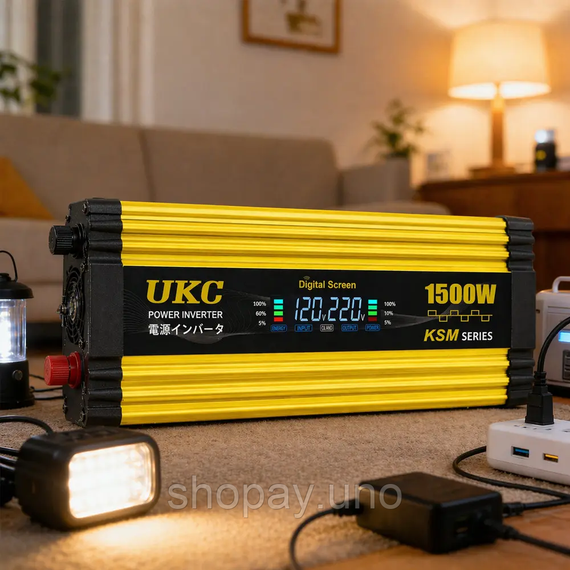 Автомобільний інвертор Жовтий / Перетворювач напруги з 12-220V, 1500Вт, 2хUSB | Зображення 2