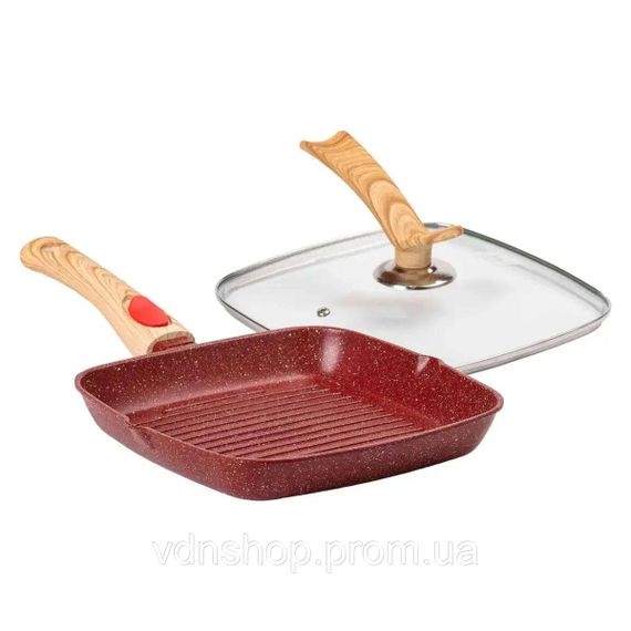 Алюмінієва сковорода-гриль 24 см зі скляною кришкою Square Red MGC HP-4-461R | Зображення 4