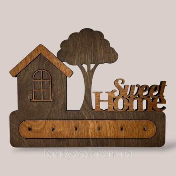 Ключниця настінна Sweet Home (Милий дім) з деревом венге на 6 гачків, дерев'яна вішалка тримач для ключів у передпокій | Зображення 4