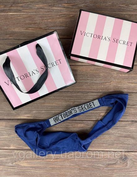 Женские синие трусики Бразилиана Victoria's Secret со стразами, женские трусики с кружевом и стразами Виктория Сикрет | Зображення 1