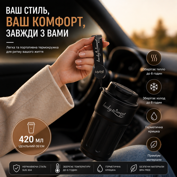Розумний термокухоль Lucky to Meet 420 мл з LED-дисплеєм температури, нержавіюча сталь (Чорний) | Зображення 8