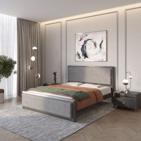 Полуторне дерев&#039;яне ліжко Mebigrand Барселона Б4 Графітовий (RAL9011)/Аляска 93 (Сірий) 120х190 см (MBG-14008)