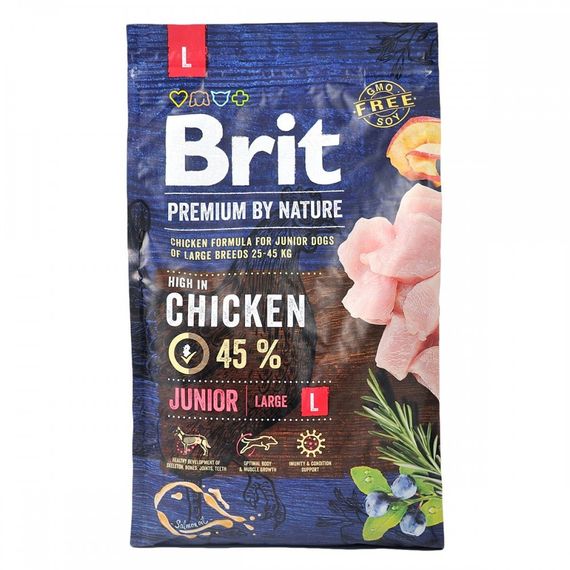 Корм сухий Brit Premium Dog Junior L для цуценят та молодих собак великих порід від 1 до 24 місяців вагою 25-45 кг з куркою | Зображення 2