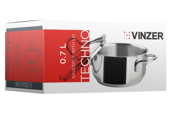 Каструля Vinzer Techno 50076, 0.7 л, 12 см, з нержавіючої сталі з кришкою, для всіх типів плит | Зображення 2