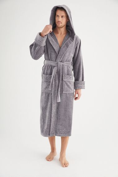 Чоловічий халат Nusa 1390 з капюшоном, сірий, 3XL