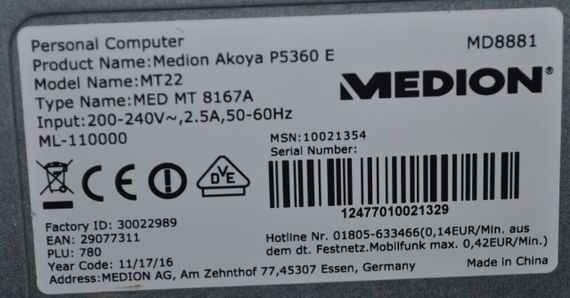 Комп'ютер Medion Akoya P5360 E-MT22 Tower / Intel Core i5-6402P (4 ядра по 2,8 - 3,4 ГГц) / 16 ГБ DDR4 / 128 ГБ SSD + 4000 ГБ HDD / Intel HD Graphics 510 / DVD-ROM / Windows 11 Home б/в | Зображення 6