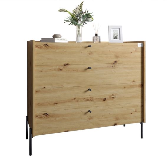 Комод із 4 шухлядами LION Wood із чорними ніжками 100х90х45 см Дуб Артизан (LION-042978) | Зображення 1