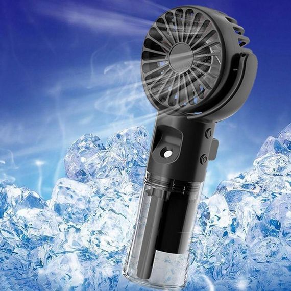 Ручной вентилятор с распылителем воды и USB, Черный / Аккумуляторный мини вентилятор | Зображення 3