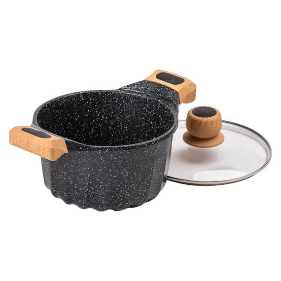 Алюмінієва каструля об'ємом 3 літри з кришкою Ø 20 см. Мармур з антипригарним покриттям MGC чорний HP-4-432B | Зображення 1