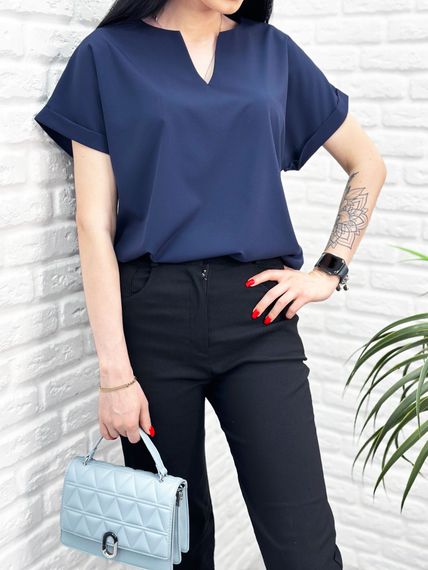 Женская летняя легкая блузка софт с коротким рукавом GF4713 цвет синий, размер 42/44 | Зображення 1