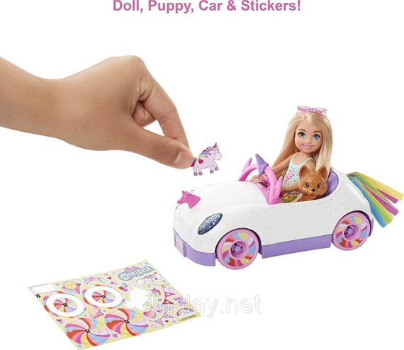 Набор Кукла Барби: Челси и Кабриолет единорог с наклейками. Barbie Club Chelsea Doll with Unicorn-Themed Car | Зображення 5