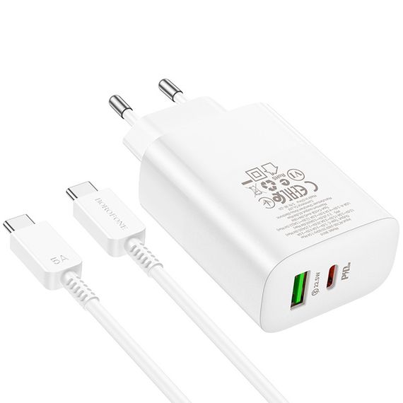МЗП Borofone BN10 Sunlight PD65W (1USB-A/1C) + кабель Type-C to Type-C White | Зображення 6