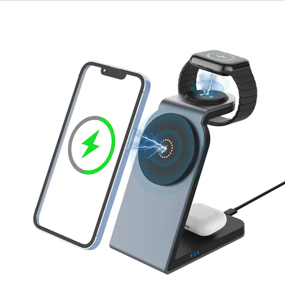 Швидке бездротове заряджання 15W 3в1 для телефона iPhone/навушників AirPods/годин Apple Watch