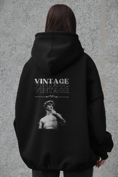 Оверсай худі толстовка на флісі з капюшоном та принтом Without Vintage black | Зображення 4