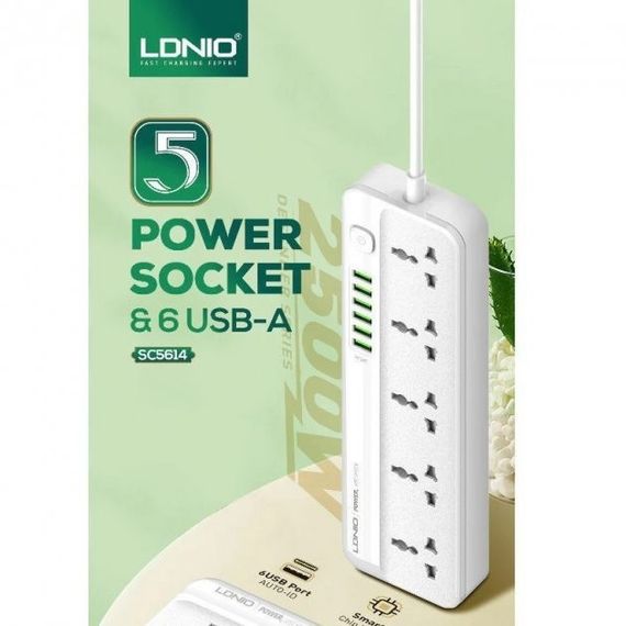 Мережевий подовжувач LDNIO SC5614 з 5 розетками та 6 USB-портами (34392-01_342) | Зображення 9