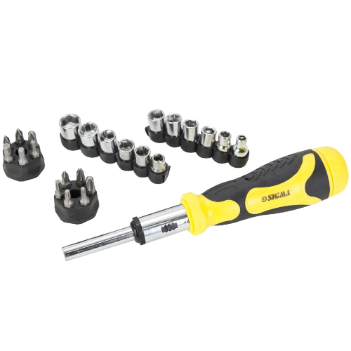 Викрутка реверсивна + насадки торцеві 1/4" 27шт. CrV SIGMA | Зображення 1