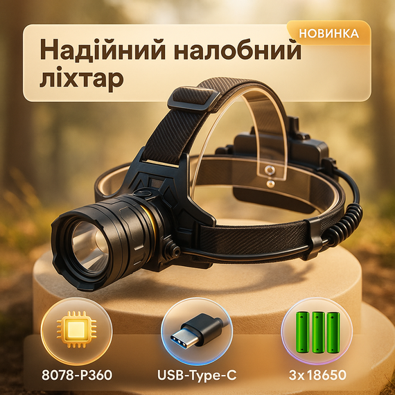 Фонарик бытовой налобный, Фонарифонарь налобный светодиодный сверхмощный Аккумуляторный свет UT-76