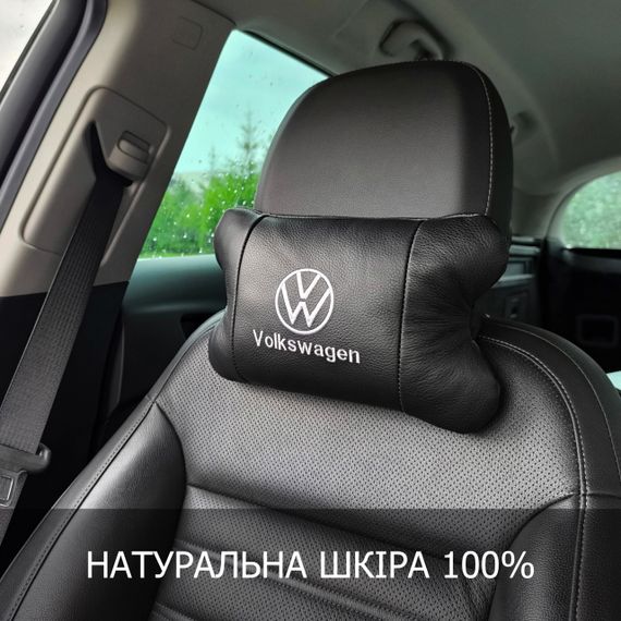 Набор подушек 2шт в авто Volkswagen из натуральной кожи, на подголовник в машину, Автомобильная подушка | Зображення 4