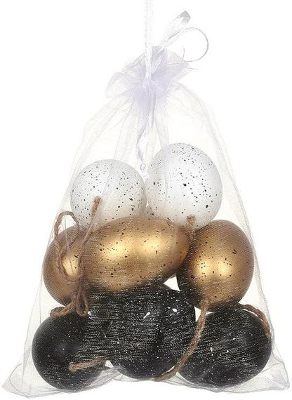 Великодній декор "Яйця в мішечку", 6 яєць-підвісок 4х6см у сітці, кольорові