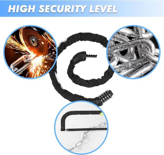 Цепной велосипедный замок Iregro с кодом 90 см, стальной, кодовый замок для электросамоката, мотоцикла, байка | Зображення 2