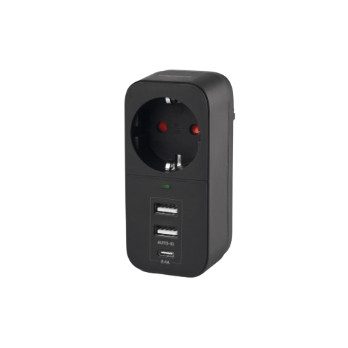 Фільтр мережевий 1 розетки/2USB-A/1Type-C із заземленням чорний VF-AD1G2U1C-B Oncord Videx