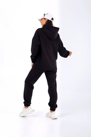 Женский теплый спортивный костюм на флисе худи и штаны NB23038 цвет черный, размер 42/44 | Зображення 1