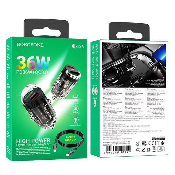 АЗП Borofone BZ29A Talented PD36W+QC3.0 (1C1A) + Type-C to Lightning | Зображення 6