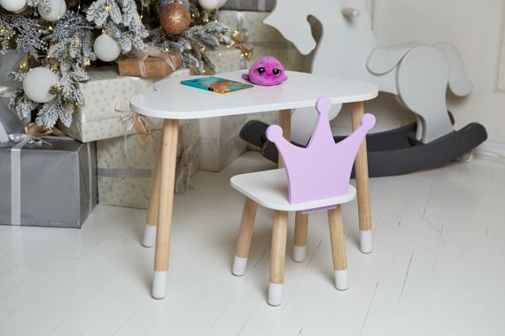 Білий столик хмарка та стільчик корона дитячий фіолетовий. Білосніжний столик дитячий. | Зображення 7