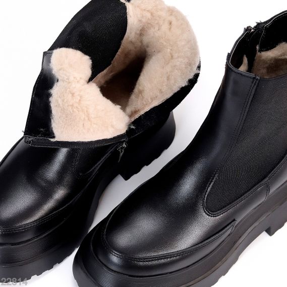 Черные высокие зимние ботинки челси натуральная кожа на платформе | Зображення 9