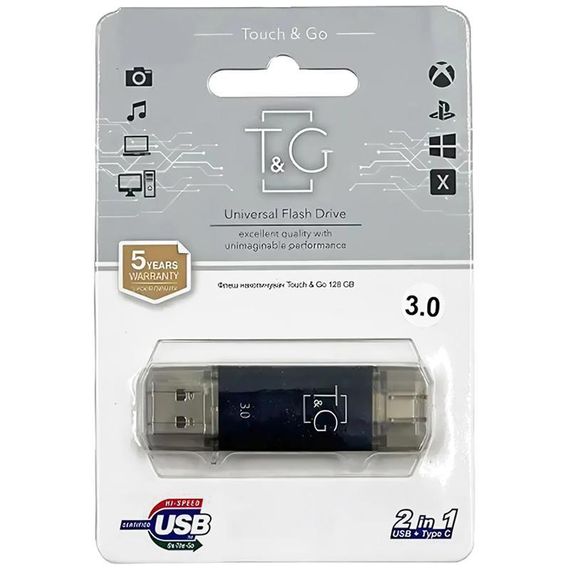 Флеш-накопичувач T&G 009 Star Series 2in1 USB 3.0 (USB-A/C) — 256GB Чорний | Зображення 2